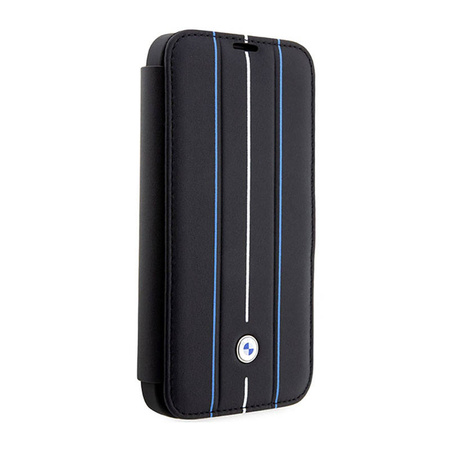 BMW Booktype Leather Stamp Blue Lines - Etui iPhone 14 Pro Max (czarny) (BMBKP14X22RVSK)