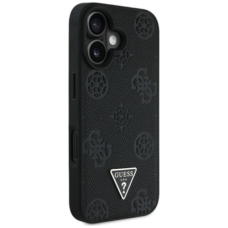 Guess Grained Hot Stamp Peony Triangle Logo MagSafe - Etui do iPhone 16 (czarny) (GUHMP16SPGBTMK)