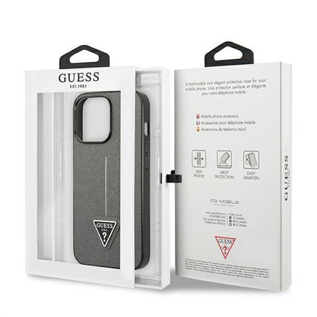 Guess Saffiano Triangle Logo Case – Etui iPhone 13 Pro (srebrny) (GUHCP13LPSATLG)