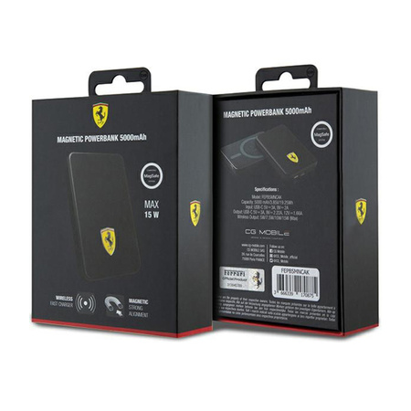 Ferrari Metal Logo MagSafe - Power Bank indukcyjny 5000 mAh 15W MagSafe (Czarny) (FEPB5MNCAK)