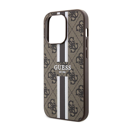 Guess 4G Printed Stripes MagSafe - Etui iPhone 14 Pro Max (Brązowy) (GUHMP14XP4RPSW)