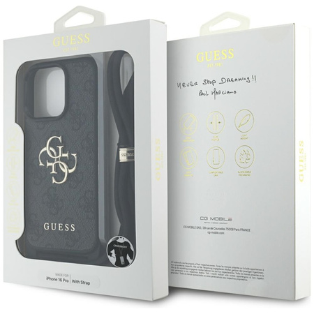 Guess 4G Big Logo Cord Strap Crossbody - Etui do iPhone 16 Pro (czarny) (GUHCP16LP4GMGCRK)