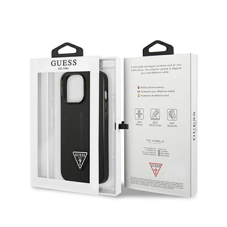 Guess Saffiano Triangle Logo Case – Etui iPhone 14 Pro (czarny) (GUHCP14LPSATLK)