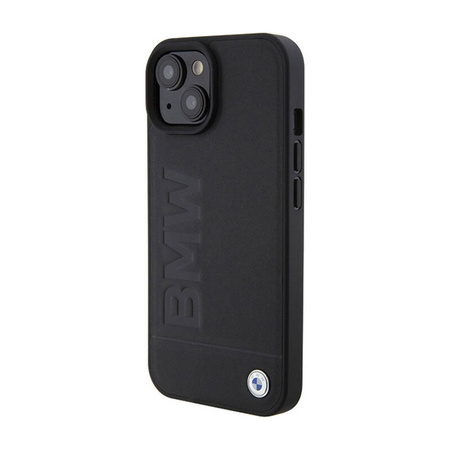 BMW Leather Hot Stamp MagSafe - Etui iPhone 15 Plus (Czarny) (BMHMP15MSLLBK)