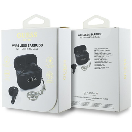 Guess Glossy Effect Printed Classic Logo & Charm - Słuchawki Bluetooth TWS + etui ładujące (czarny) (GUTWSXMCCLK)