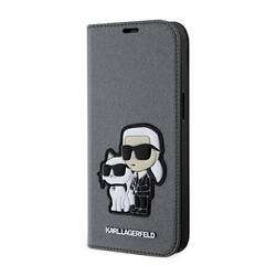 Karl Lagerfeld Booktype NFT Saffiano Karl & Choupette - Etui iPhone 14 (Srebrny) (KLBKP14SSANKCPG)
