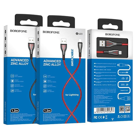 Borofone Highway - kabel połączeniowy USB do Lightning 1.2 m (czarny/czerwony) (BFO-BU23-L-BR)
