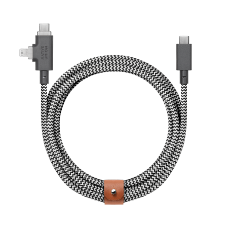 Native Union Belt Cable Duo Pro 240W - kabel USB-C - USB-C / lightning, 2,4 m (zebra) (BELT-PROCCL-ZEB-NP)