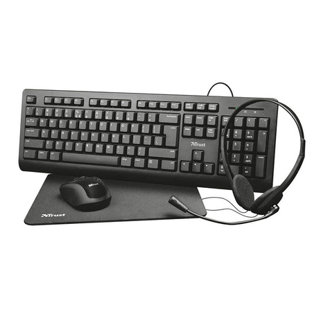 Trust Primo 4-in-1 - Zestaw klawiatura, mysz bezprzewodowa, zestaw słuchawkow i podkładka pod mysz (24260)