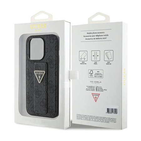 Guess Grip Stand 4G Triangle Strass Logo - Etui iPhone 15 Pro Max (czarny) (GUHCP15XPGS4TDK)