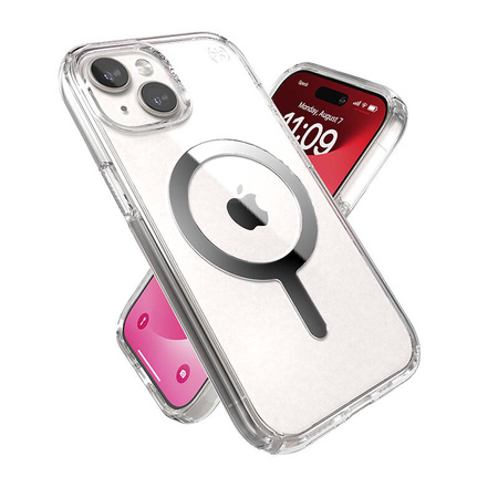 Speck Presidio Perfect-Clear MagSafe - Etui iPhone 16e / iPhone 15 / iPhone 14 / iPhone 13 (Clear / Chrome Finish / Serene Silver) (150553-3240)