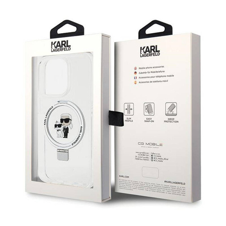 Karl Lagerfeld Ring Stand Karl & Choupette MagSafe - Etui iPhone 14 Pro (biały) (KLHMP14LHMRSKCH)