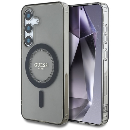 Guess Rhinestones Printed Classic Logo MagSafe - Etui do Samsung Galaxy S25 (czarny) (GUHMS25SPFTDTEK)