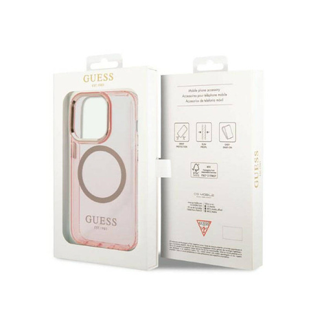 Guess Gold Outline Translucent MagSafe - Etui iPhone 14 Pro (różowy) (GUHMP14LHTCMP)