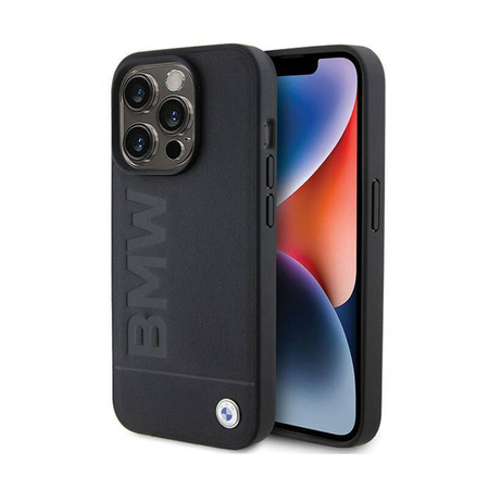 BMW Leather Hot Stamp MagSafe - Etui iPhone 15 Pro (Czarny) (BMHMP15LSLLBK)