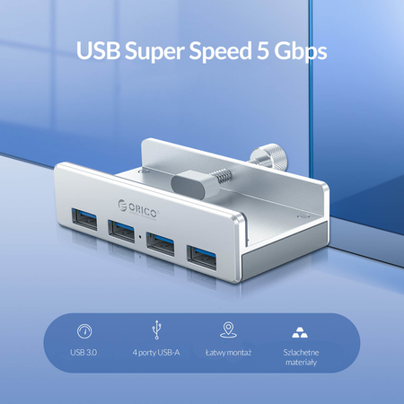 ORICO Hub USB biurkowy 4 porty USB-A 5Gbps - szary (MH4PU-SV-BP)