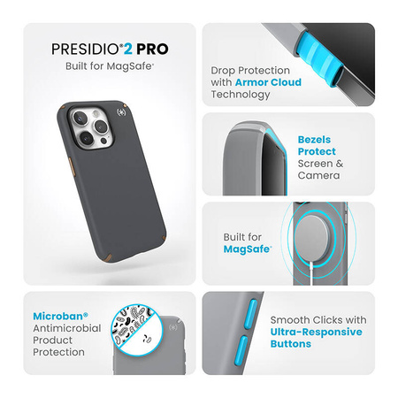 Speck Presidio2 Pro Magsafe - Etui iPhone 15 Pro (Charcoal Grey / Cool Bronze / White) (150564-3212)