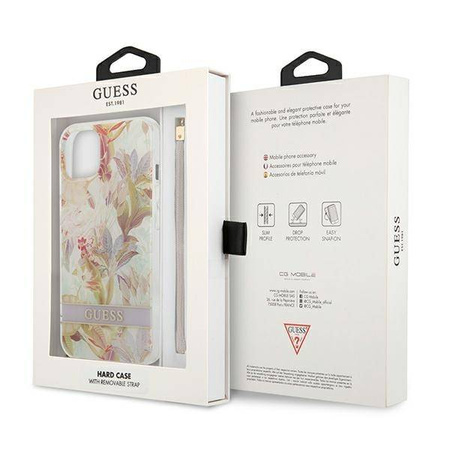 Guess Flower Cord - Etui ze smyczką iPhone 13 mini (Purple) (GUHCP13SHFLSU)