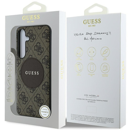 Guess 4G Round Patch Classic Logo MagSafe - Etui do Samsung Galaxy S25 (brązowy) (GUHMS25SP4PGRSGW)