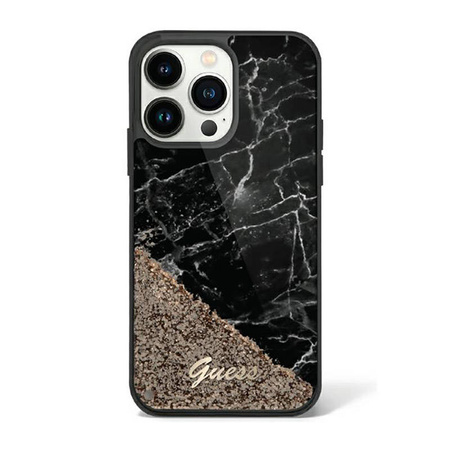 Guess Liquid Glitter Marble - Etui iPhone 14 Pro Max (Czarny) (GUHCP14XLCSGSGK)