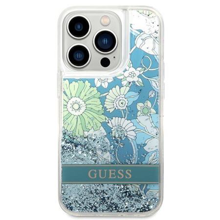 Guess Liquid Glitter Flower – Etui iPhone 14 Pro Max (zielony) (GUHCP14XLFLSN)