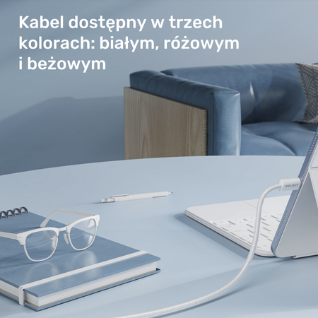 Unitek Kabel w oplocie zwijany magnetycznie USB C PD 100W różowy 1m (C14141APK01-1M)