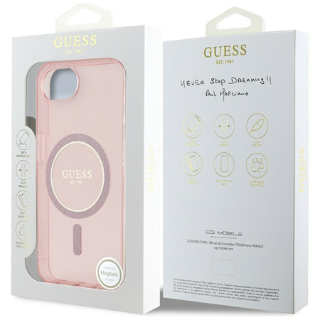 Guess IML Glitter Circle MagSafe - Etui do iPhone 16e (różowy) (GUHMPSE4HFGEREP)