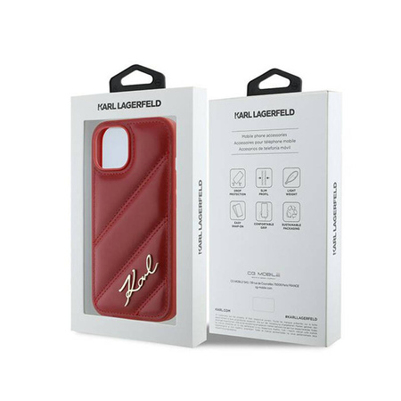 Karl Lagerfeld Diagonal Quilted Script - Etui iPhone 15 / 14 / 13 (czerwony) (KLHCP15SPQDSMGR)