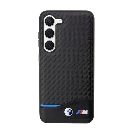 BMW Leather Carbon Blue Line - Etui Samsung Galaxy S23+ (czarny) (BMHCS23M22NBCK)