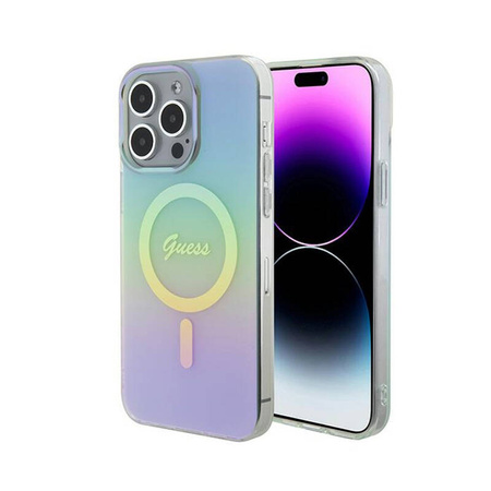 Guess IML Iridescent MagSafe - Etui iPhone 15 Pro Max (turkusowy) (GUHMP15XHITSQ)