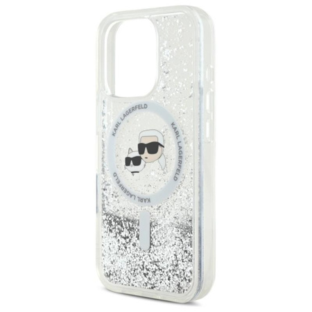 Karl Lagerfeld Liquid Glitter Karl & Choupette Head MagSafe - Etui iPhone 16 Pro Max (przezroczysty) (KLHMP16XLGKCSGH)