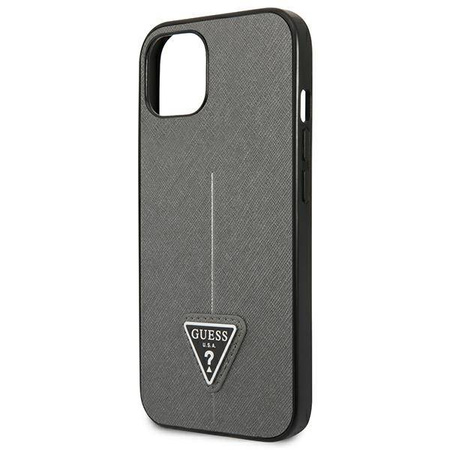 Guess Saffiano Triangle Logo Case – Etui iPhone 13 mini (srebrny) (GUHCP13SPSATLG)