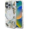 Guess Glitter Flowers Triangle Buttons MagSafe - Etui do iPhone 16 Pro (biały) (GUHMP16LHFLPEDH)