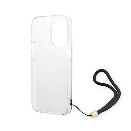 Guess 4G Print Cord - Etui ze smyczką iPhone 14 Pro Max (czarny) (GUOHCP14XH4STK)