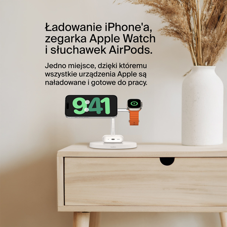 Belkin Stacja do ładowania bezprzewodowego na iPhone, Apple Watch, AirPods, Qi2 15W, biała (WIZ032KQWH)