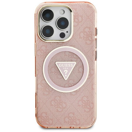 Guess IML Metal Glitter 4G Circle Triangle MagSafe - Etui do iPhone 16 Pro (różowy) (GUHMP16LHG4PRTGP)