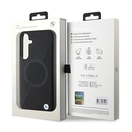 BMW Leather Half Textured & Circle MagSafe - Etui Samsung Galaxy S24+ (czarny) (BMHMS24M23RTPK)