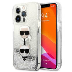 Karl Lagerfeld Liquid Glitter Karl & Choupette Head - Etui iPhone 13 Pro (srebrny) (KLHCP13LKICGLS)