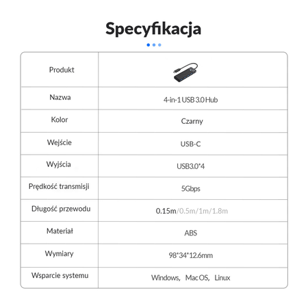 Orico Hub USB-C 4 porty USB-A 3.0 5Gbps czarny (PAPW4A-C3-015-BK-EP)