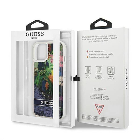 Guess Liquid Glitter Flower – Etui iPhone 13 mini (niebieski) (GUHCP13SLFLSB)