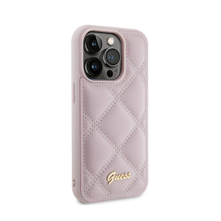 Guess Quilted Metal Logo - Etui iPhone 15 Pro Max (różowy) (GUHCP15XPSQSQSP)