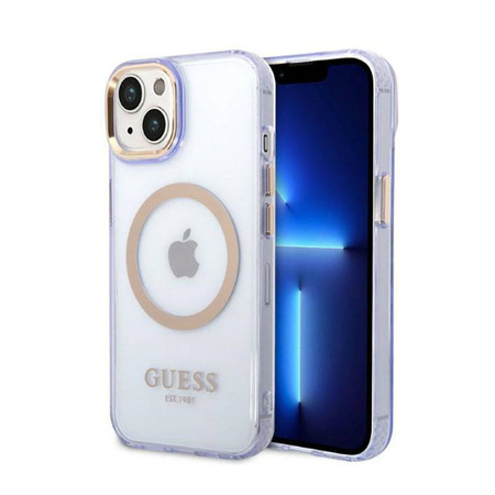 Guess Gold Outline Translucent MagSafe - Etui iPhone 14 (fioletowy) (GUHMP14SHTCMU)