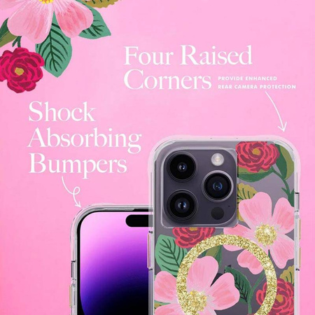 Rifle Paper Clear MagSafe - Etui iPhone 14 Pro zdobione złotem (Rose Garden) (RP049234)