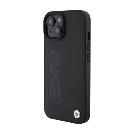 BMW Leather Hot Stamp - Etui iPhone 15 Plus (czarny) (BMHCP15MSLLBK)