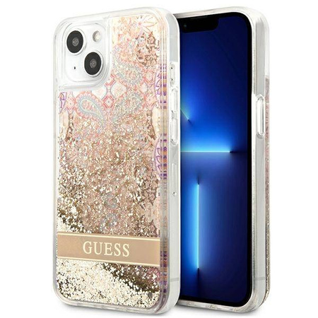 Guess Liquid Glitter Paisley - Etui iPhone 13 mini (złoty) (GUHCP13SLFLSD)