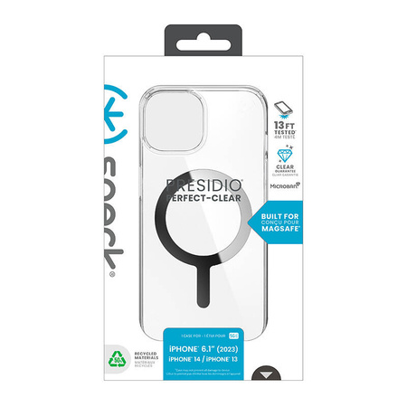 Speck Presidio Perfect-Clear MagSafe - Etui iPhone 16e / iPhone 15 / iPhone 14 / iPhone 13 (Clear / Chrome Finish / Serene Silver) (150553-3240)