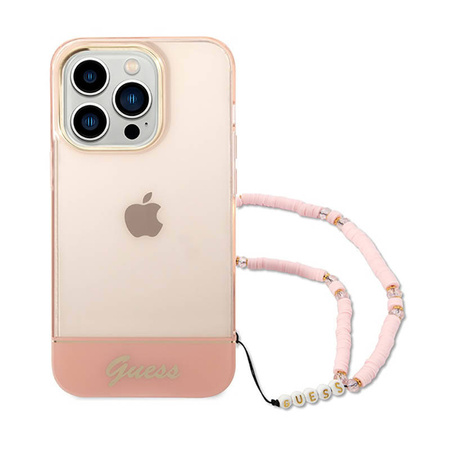 Guess Translucent Pearl Strap - Etui iPhone 14 Pro Max (różowy) (GUHCP14XHGCOHP)