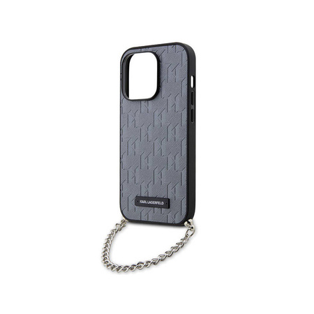 Karl Lagerfeld Saffiano Monogram Chain - Etui iPhone 14 Pro (Srebrny) (KLHCP14LSACKLHPG)