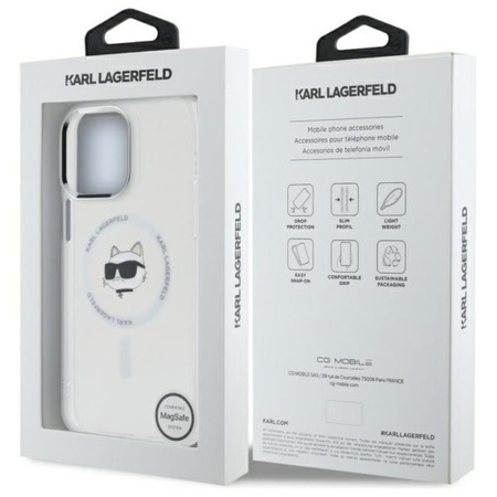 Karl Lagerfeld IML Metal Choupette Head MagSafe - Etui iPhone 14 Pro Max (biały) (KLHMP14XHLSCHH)