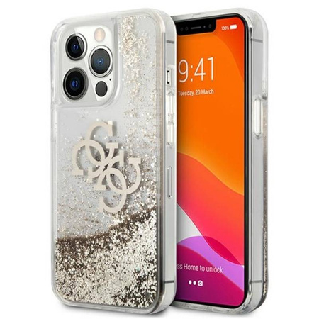 Guess Liquid Glitter 4G Big Logo - Etui iPhone 13 Pro Max (złoty) (GUHCP13XLG4GGO)